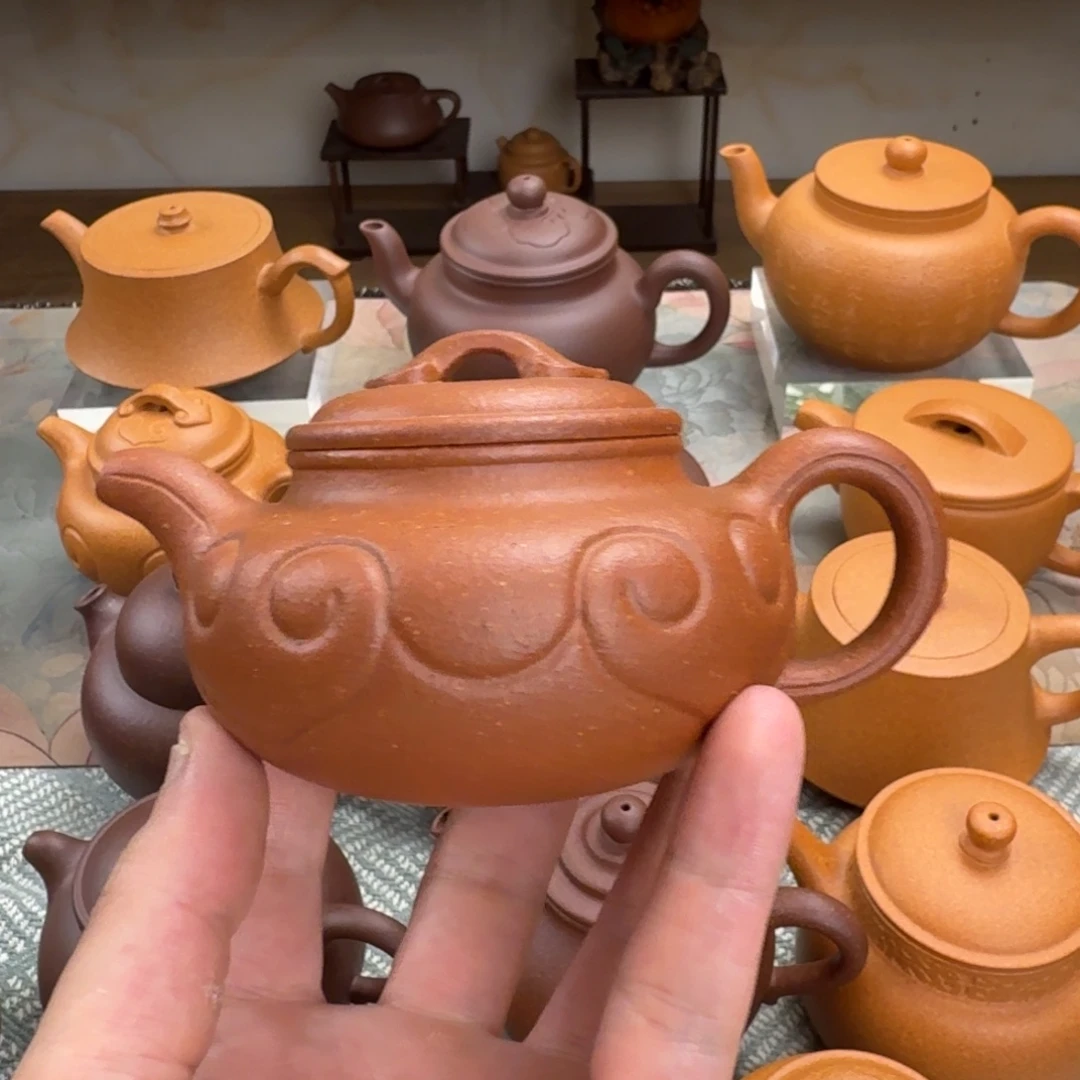 紫砂茶壶微瑕 红降坡 仿古如意 175 cc