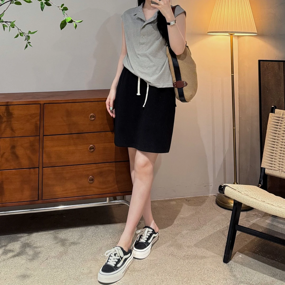 韩系ins时尚休闲百搭纯色气质显瘦简约短款半身裙-J25201323