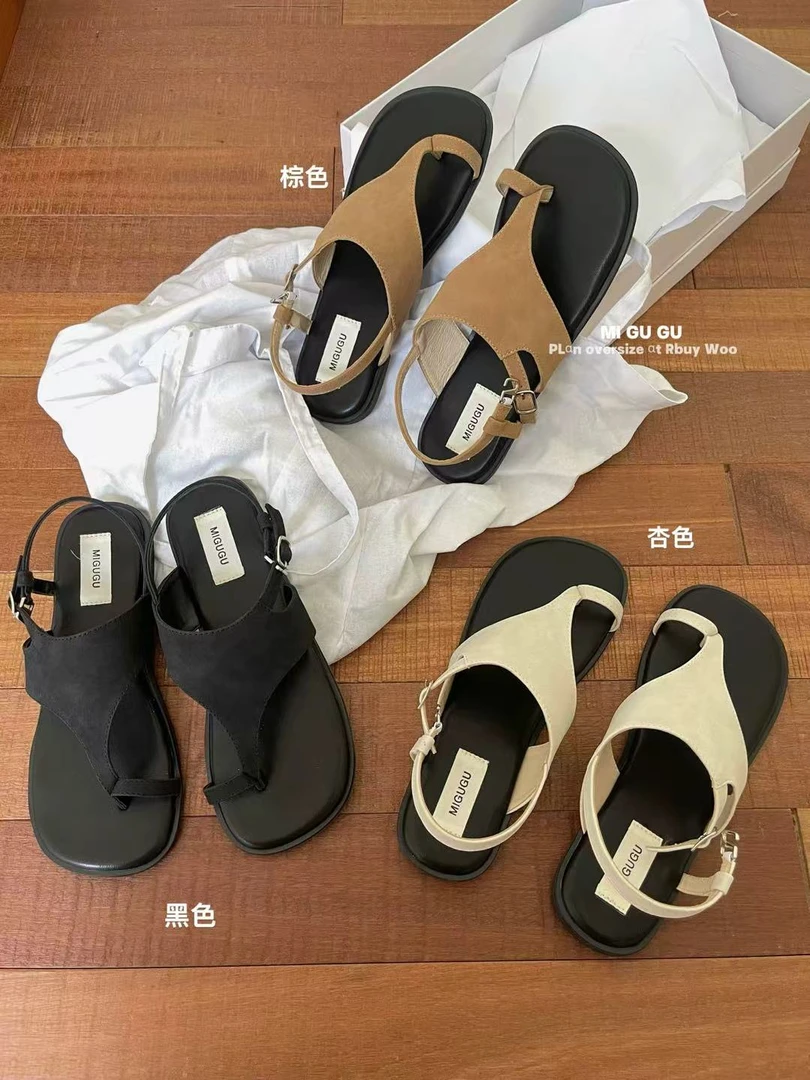 【no退no换】韩系小众设计感平底套趾凉鞋117-2跟高约1.5cm