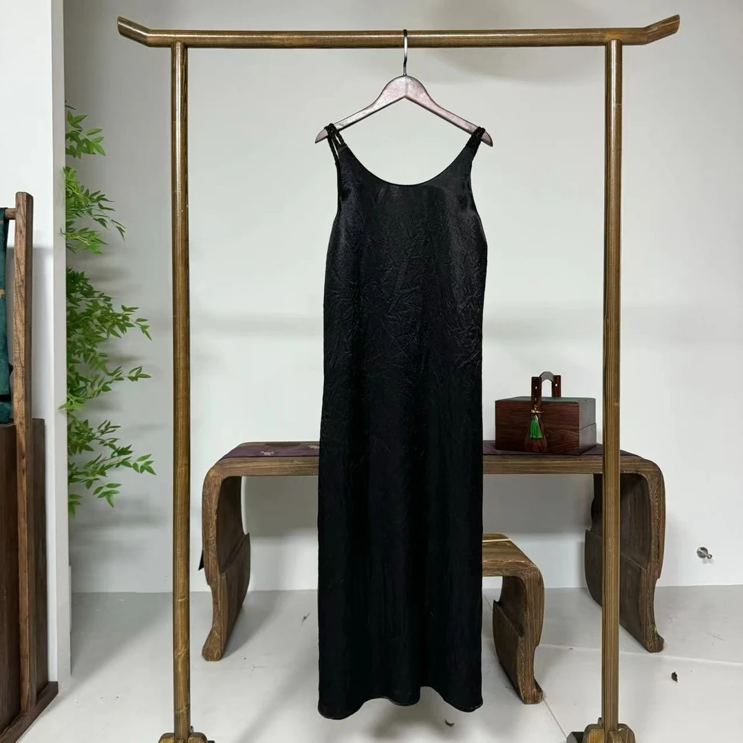 麻花吊带！重磅褶皱醋酸新中式裙！GZ4069