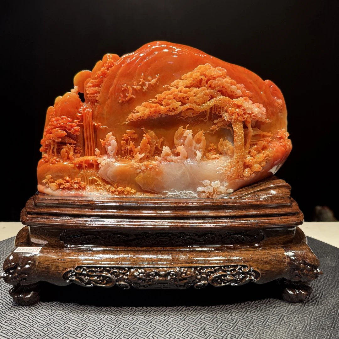 寿山石芙蓉石山水摆件玄关摆件工艺品收藏品