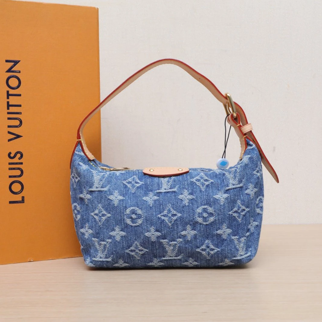 99新 LouisVuitton/路易威登 小花6欢 饭盒包 牛仔蓝 老花 芯片