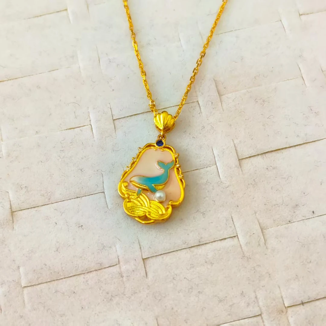 足金999 珐琅小海豚套链