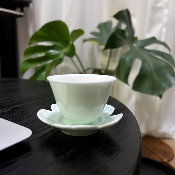 【南风】高温单色釉 薄荷绿品茗杯杯垫套组