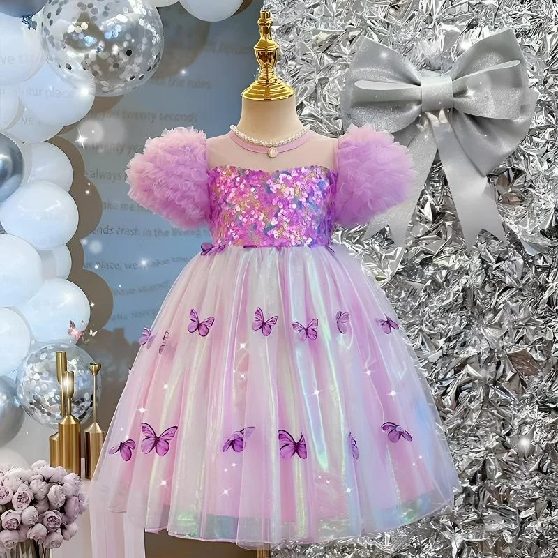 夏季毕业季女童公主裙带蝴蝶翅膀高端儿童洋气宝宝六一表演礼服裙