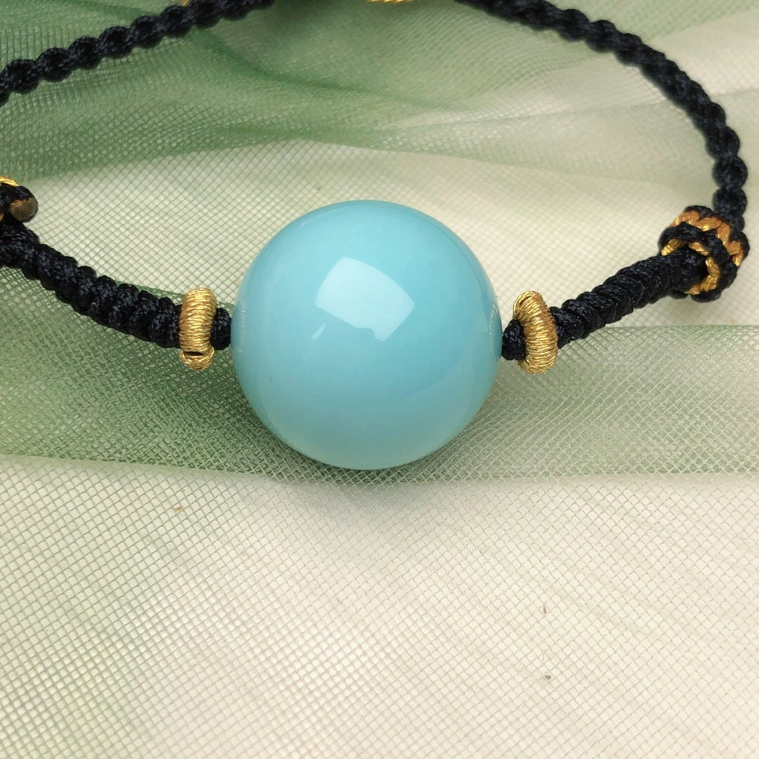 原矿绿松石，全品丫角山玉化果冻料圆珠，尺寸18mm.吊坠