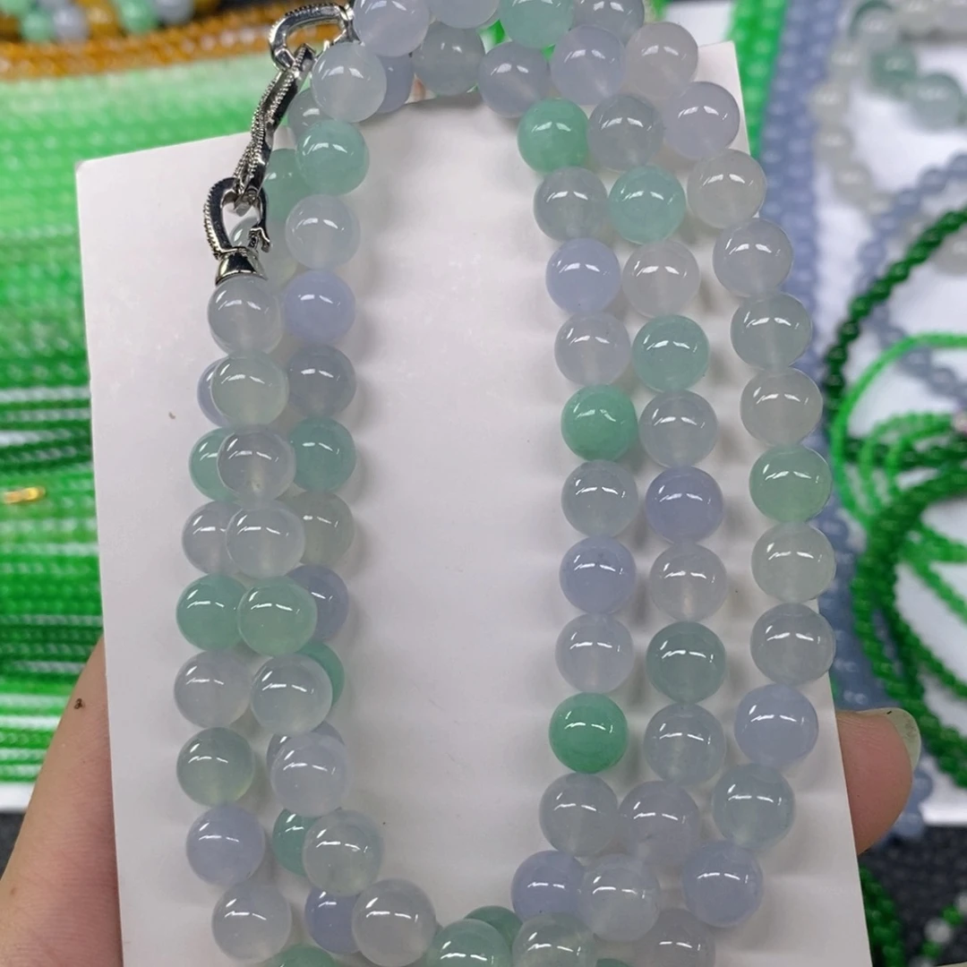 颈饰未镶嵌翡翠缅甸天然翡翠冰种多宝项链8