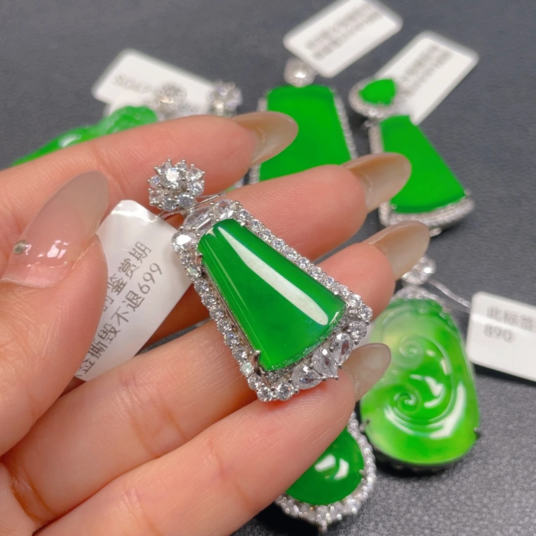翡翠银S925镶嵌耳饰