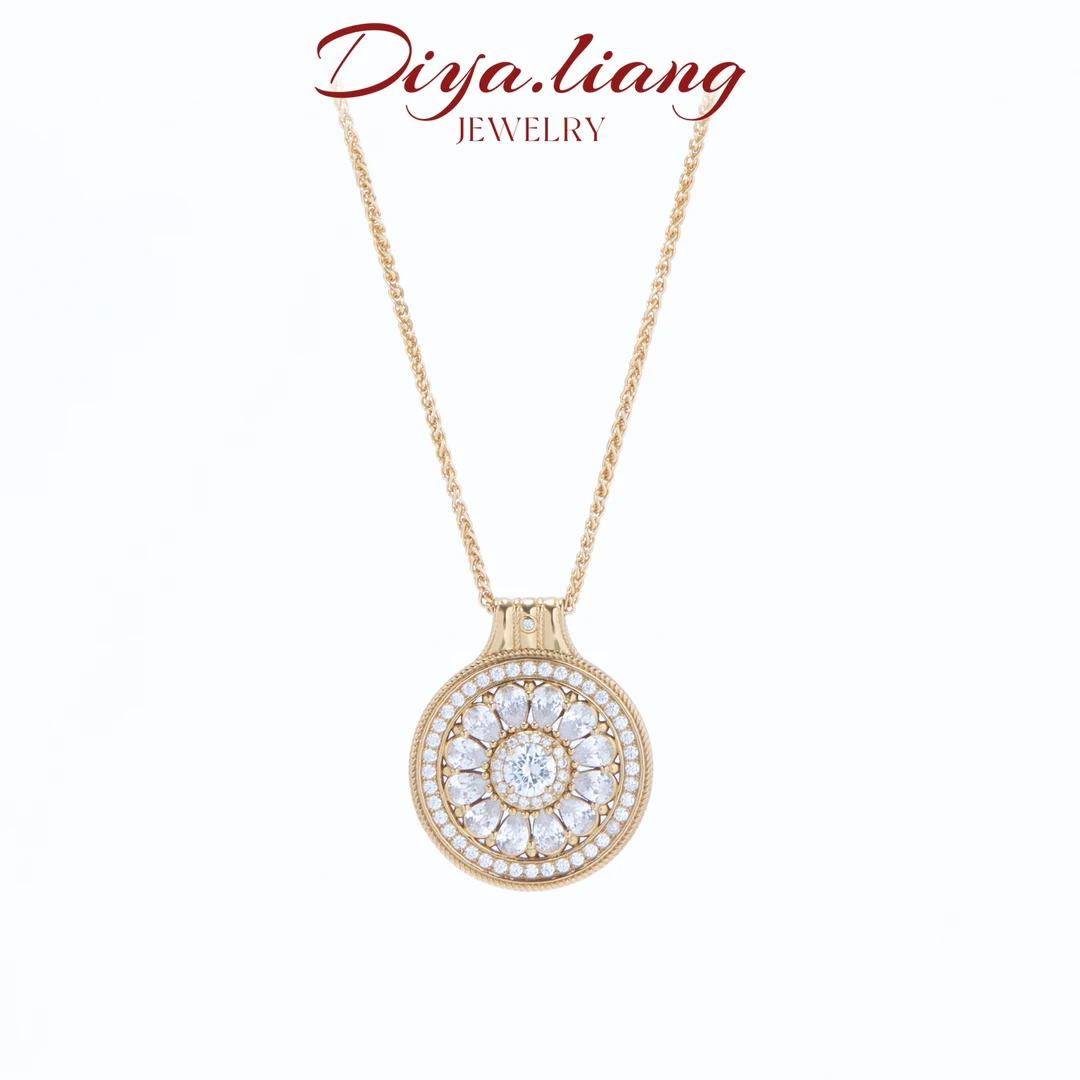 坠链均925银 梁雅帝新品【八宝玫瑰轮盘】摩天轮气质百搭纯银项链