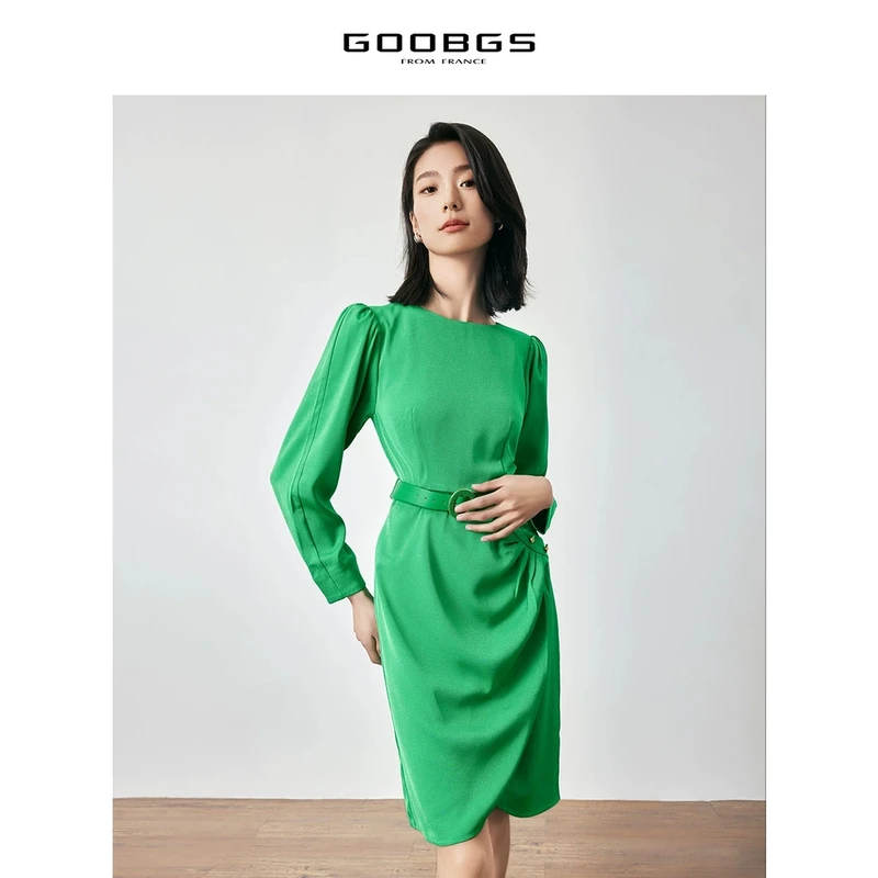 【籽言专属 】谷邦GOOBGS 绿色束腰显瘦连衣裙 G3141638