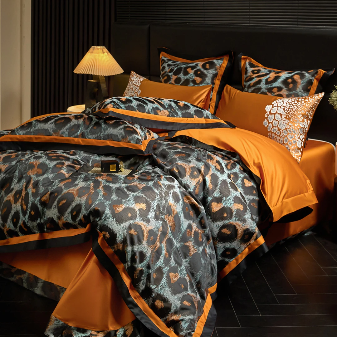 高精密色织提花纯棉全棉四件套多件套美式豹纹床单床盖款床品套件