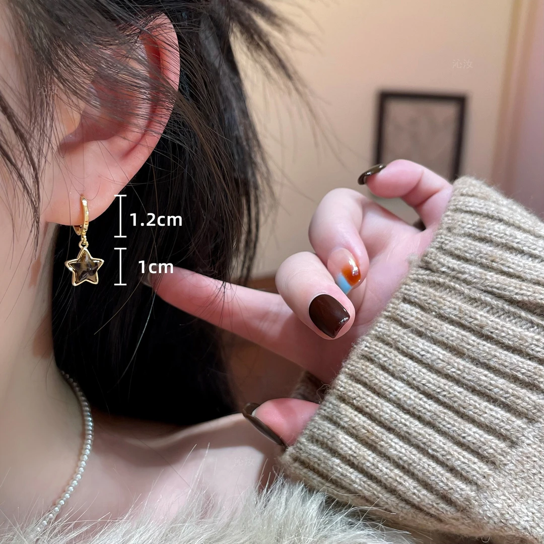 【沁汝饰品】F716豹纹星星流苏耳扣气质时尚轻奢