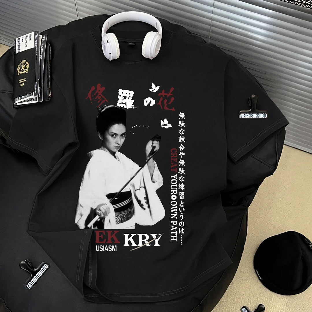 Dekkry夏季宽松情侣男女100%纯棉美式潮牌人物字母休闲短袖T恤