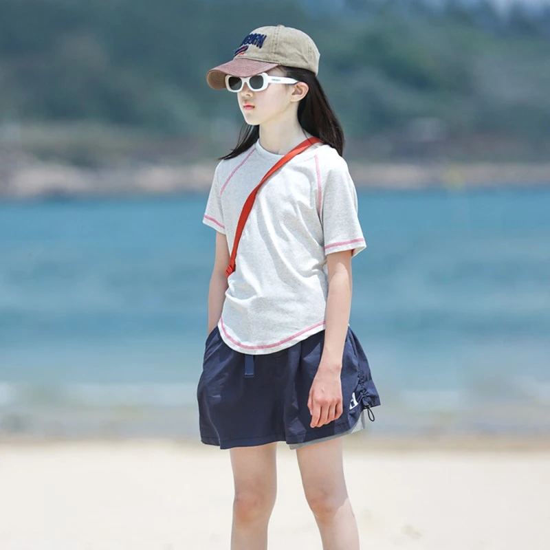 女童夏季休闲套装2025儿童新款tT恤上衣假两件裙裤短裤户外两件套