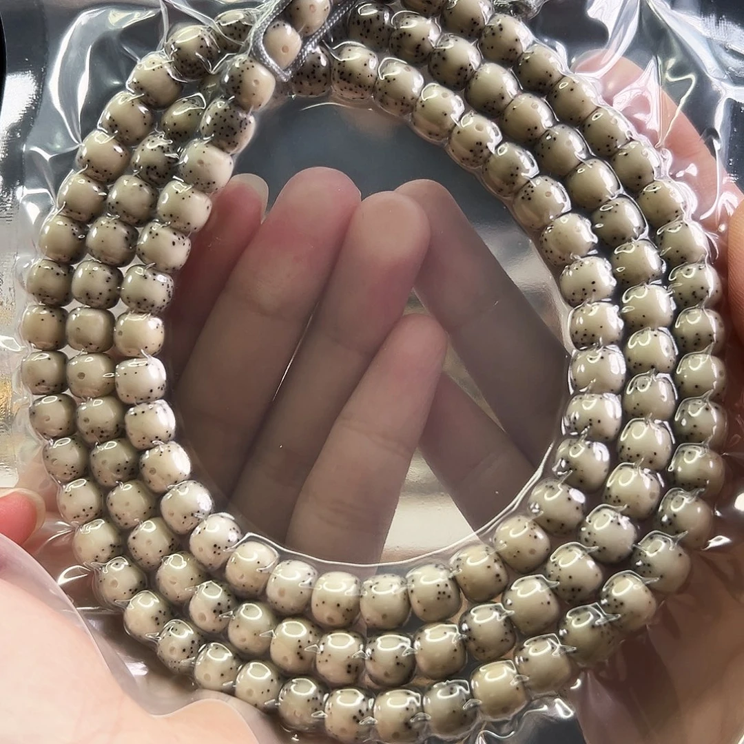 手串星月菩提Fqh8*7玉化骨瓷白 大通体留白 颗粒星