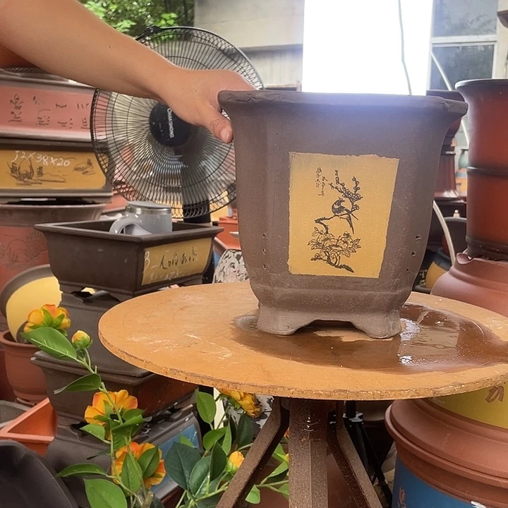 23黄切角四方花盆紫砂花盆