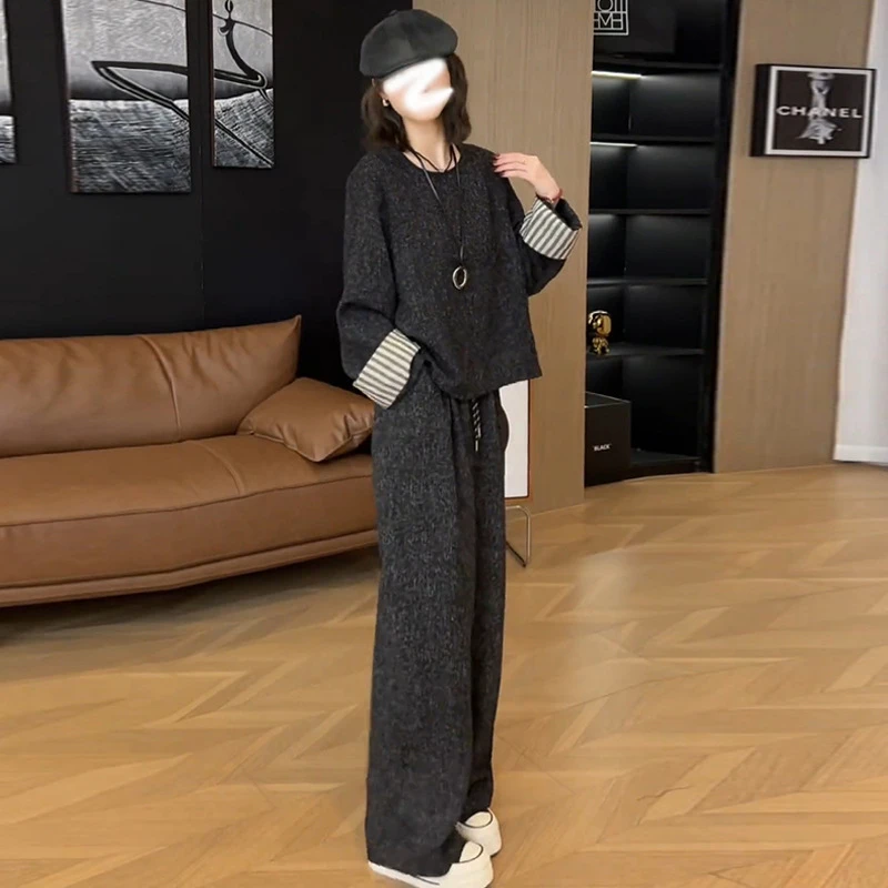 休闲时尚小香风套装女2025年秋季新款气质圆领宽松上衣阔腿裤两件