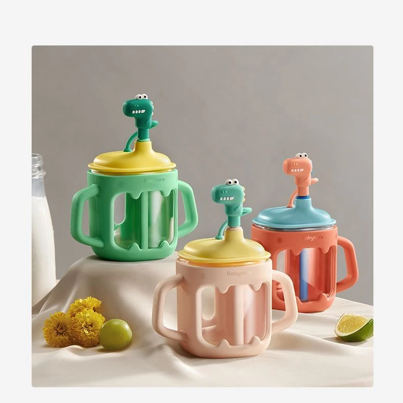 BBC儿童牛奶杯早餐喝奶杯吸管杯直饮杯子玻璃家用带刻度水杯