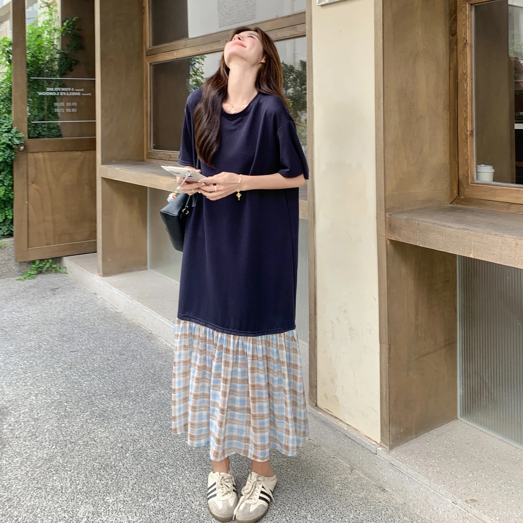 新品假两件气质连衣裙夏季长裙-null