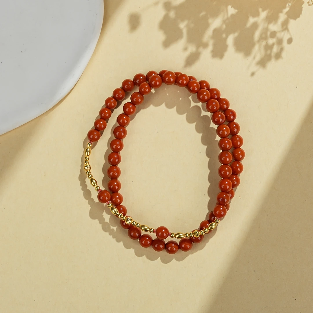 精美珠宝18K南红双圈手串5mm时尚气质百搭多样性发货20765