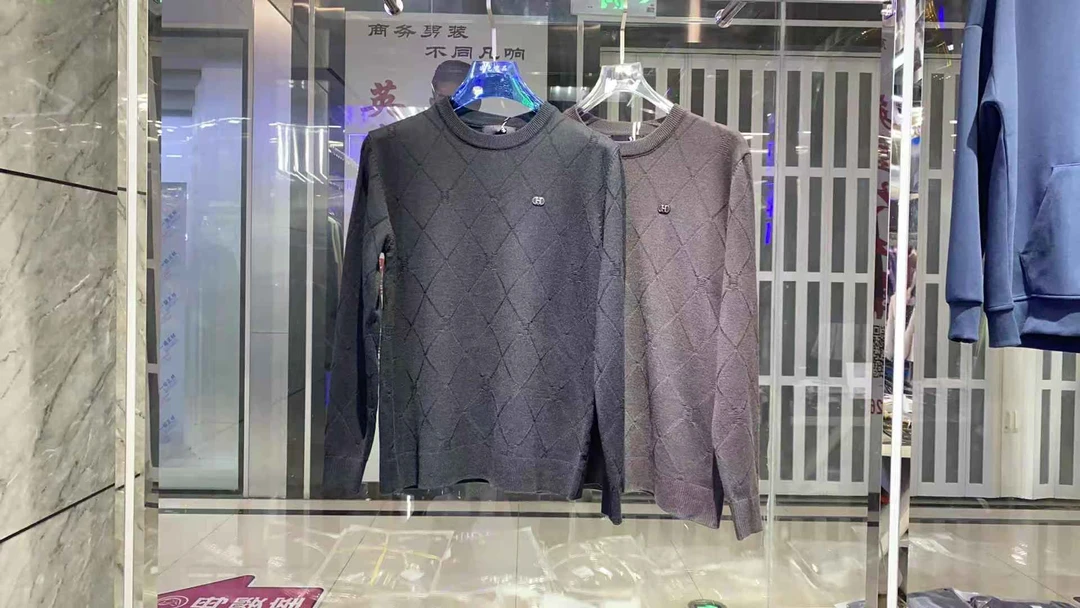 2580男士圆领提花长袖针织毛衣