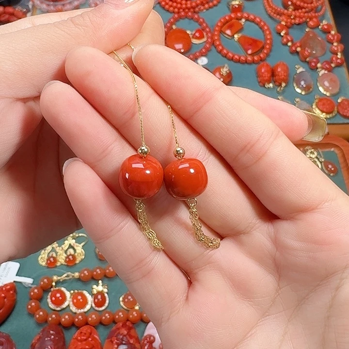 南红玛瑙银S925镶嵌耳饰11+发其一