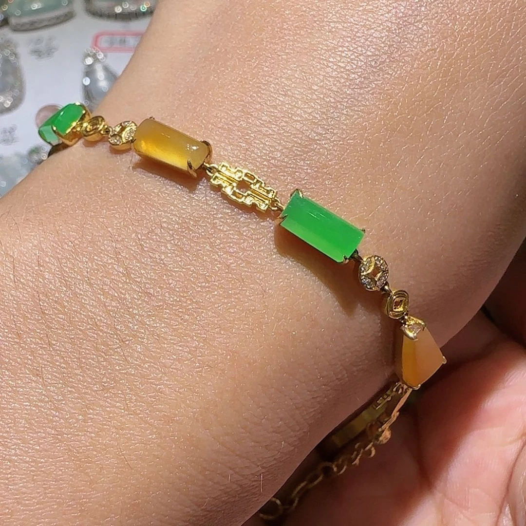 【闪购商品】18K金镶嵌手链翡翠天然