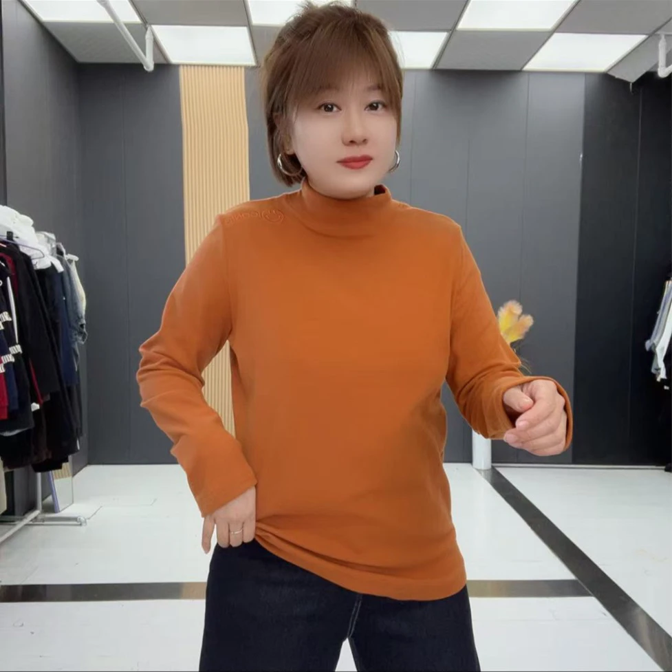 秋季新款半高领防脏拼接长袖常规纯色中领针织网红时尚百搭-8018