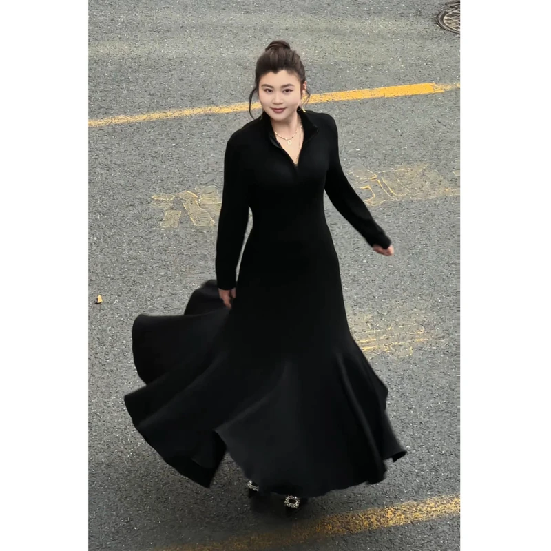 【小稳专属运补6-8】微胖大码秋冬气质修身高领包臀鱼尾连衣裙5297