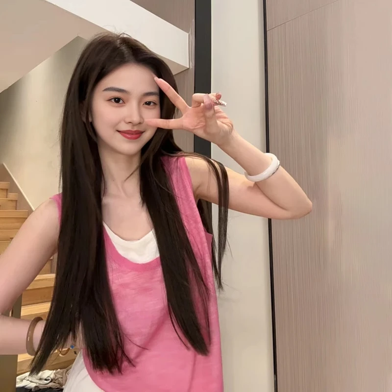 太少女了好绝啊！韩系显白假两件背心女夏季小众设计微透薄款吊带