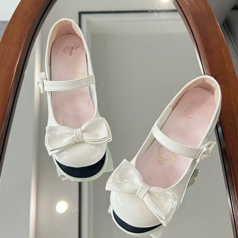 休闲夹心爱蜜桃温柔优雅圆头lo鞋蝴蝶结低跟鞋仙女风浪漫可爱鞋子