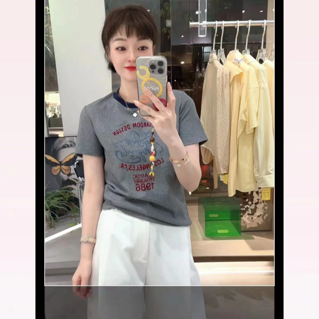 春苗女装     TL字母T     新款圆领百搭设计感T恤