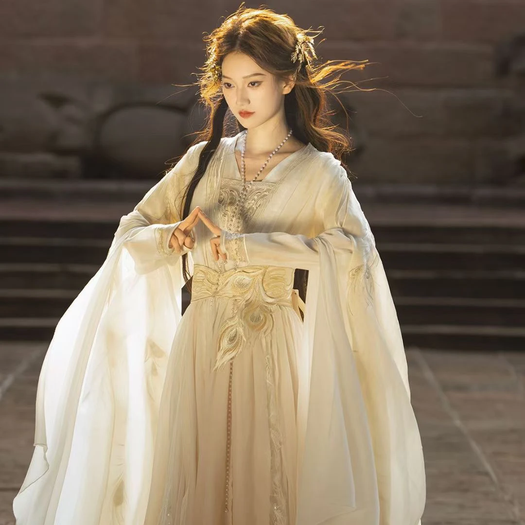 夏季春夏古风广袖中国风交领大袖齐腰汉元素仙女裙