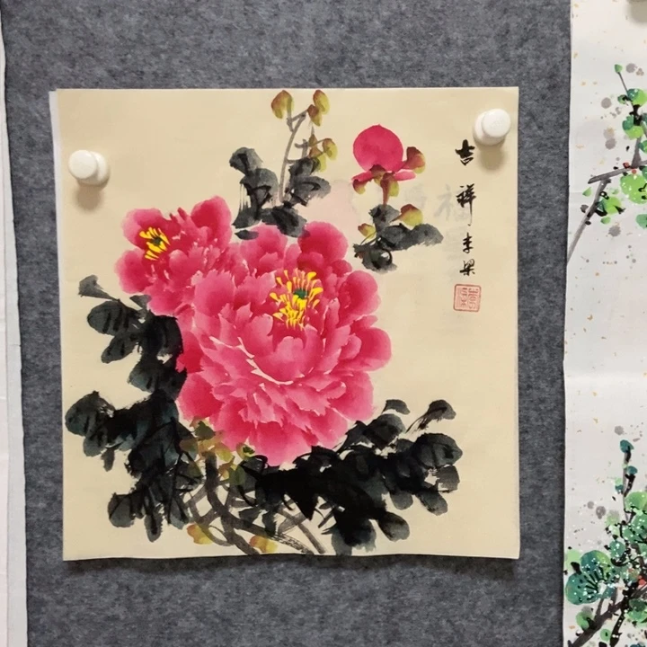 国画牡丹33厘米斗方