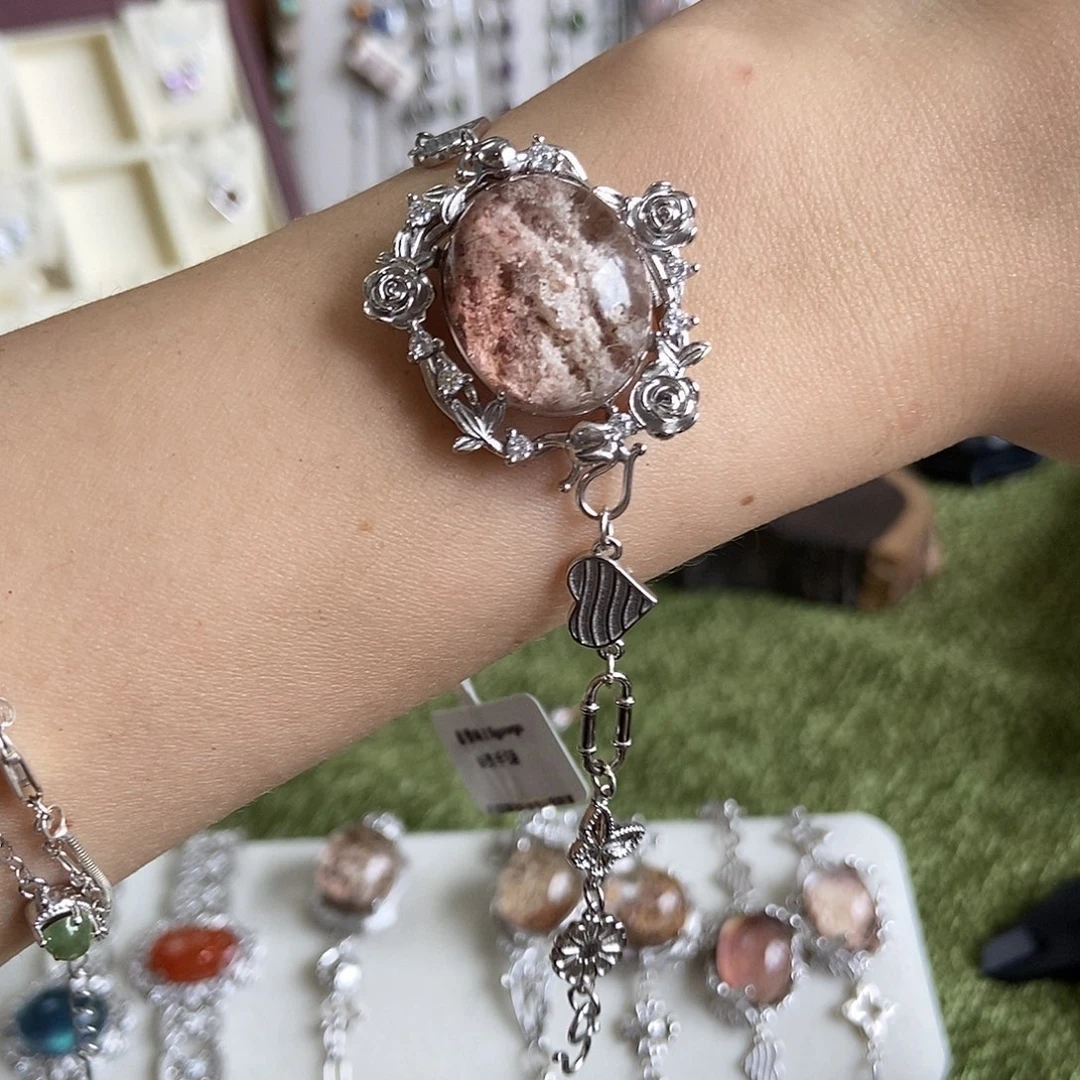 奶****烟晶戒指银S925镶嵌幽灵手链粉580