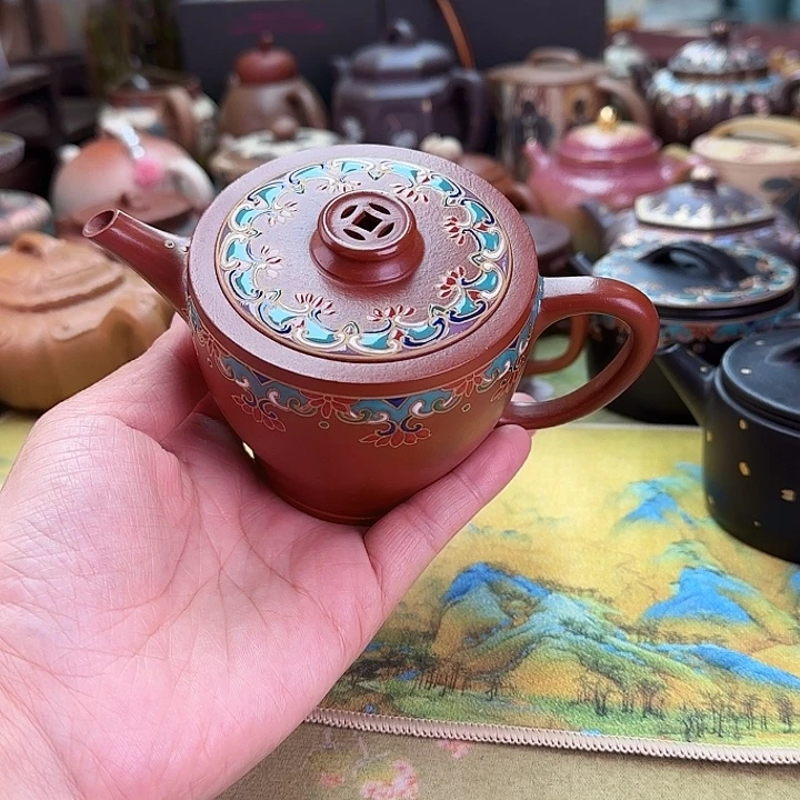 茶壶紫砂来财壶 珐琅彩