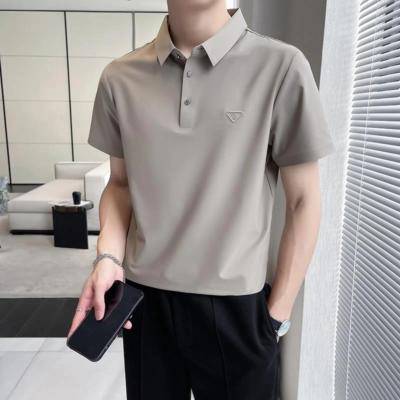 米诺狄男士短袖polo衫2025年新款韩版无痕冰丝夏季时尚翻领上衣