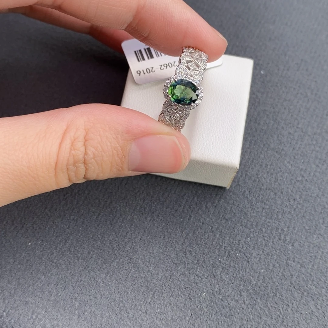 蓝宝石戒指银S925镀金镶嵌A****）