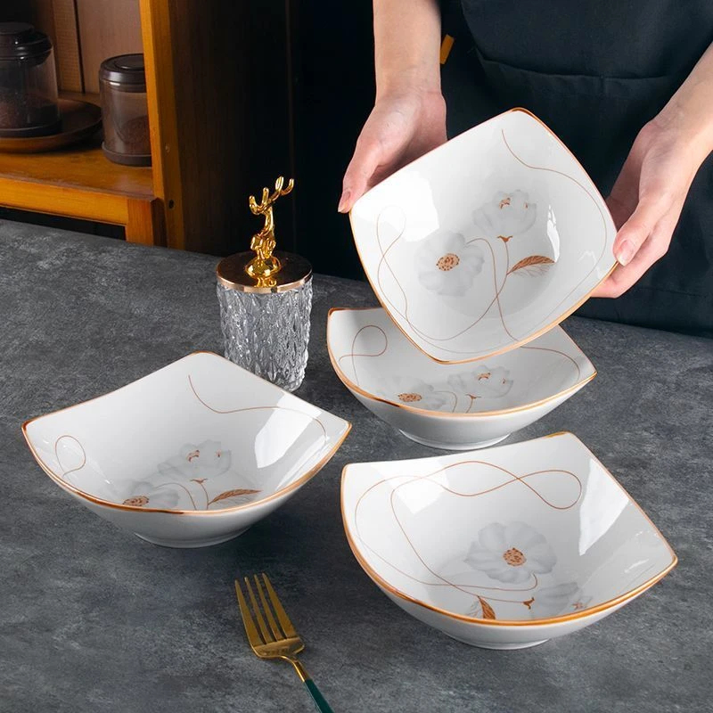 八方斗沙拉碗陶瓷酒店网红家用创意四角盘子高级餐具ins轻奢新款