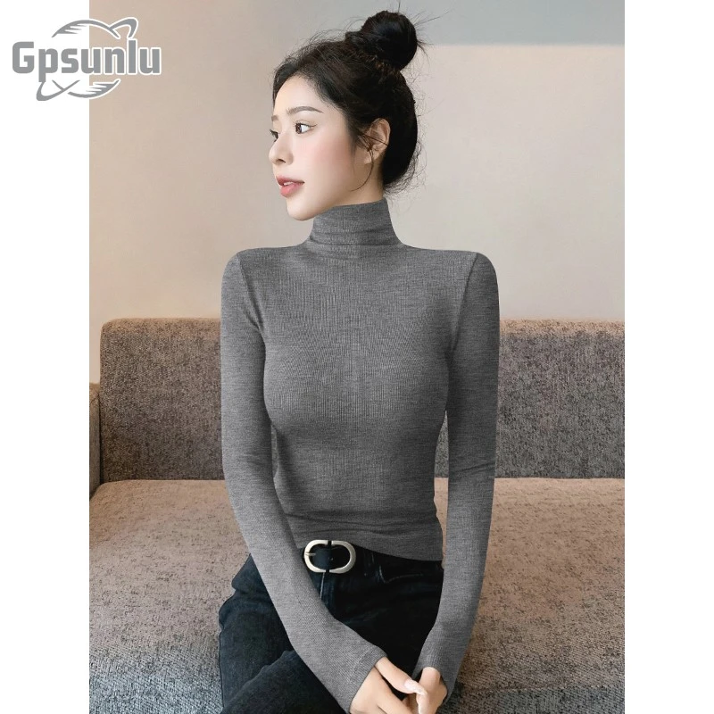 gpsunlu灰色高领女士秋季底衫新款西式高底女士秋季灰色高领衫