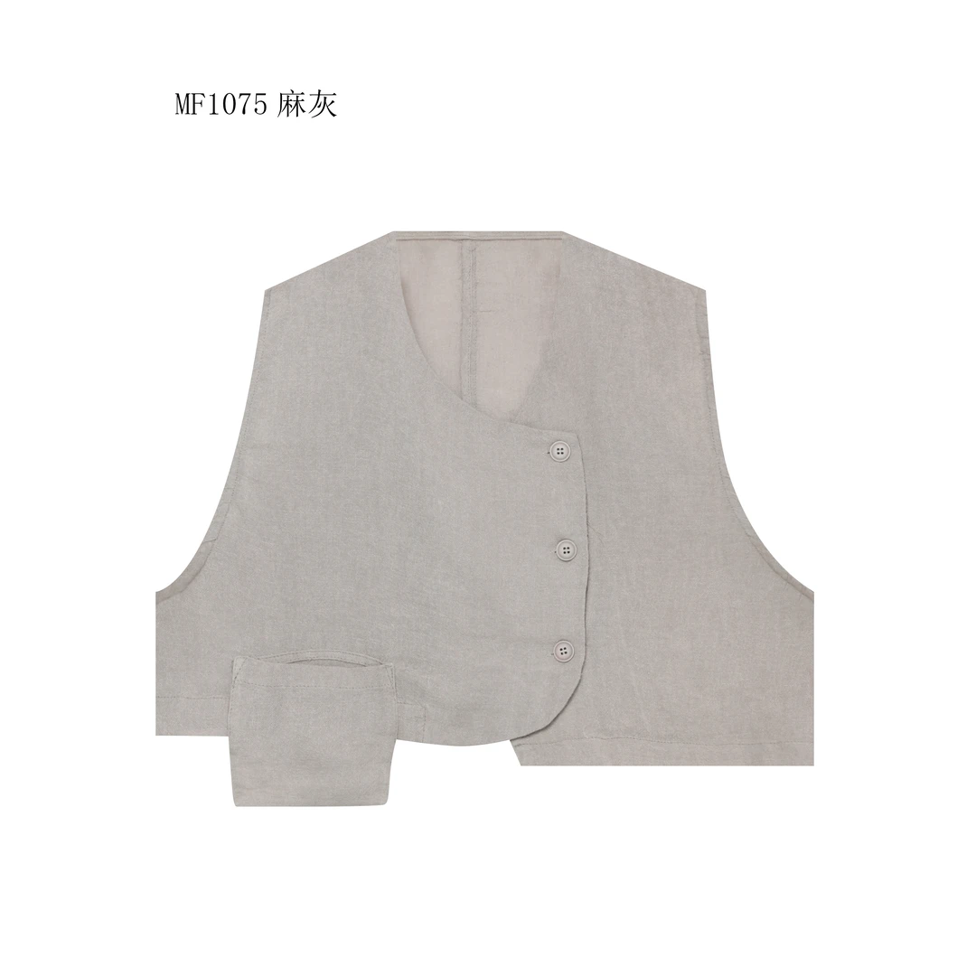 【麻訪家】MF1075麻灰文艺复古时尚休闲百搭开衫马夹