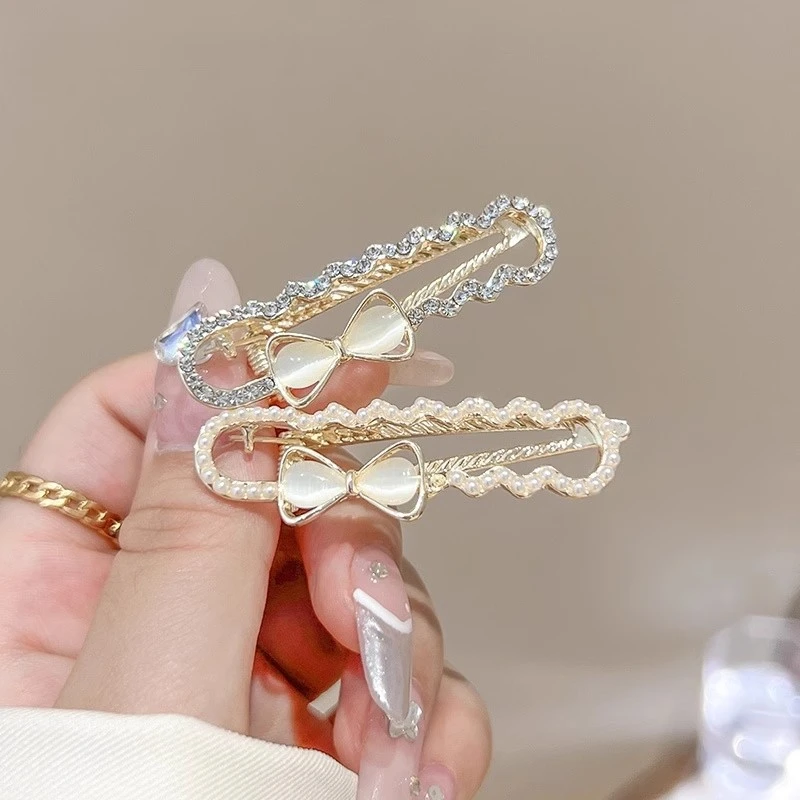 优雅气质蝴蝶结发夹女夏季百搭侧边刘海一字夹高级感侧边鸭嘴夹