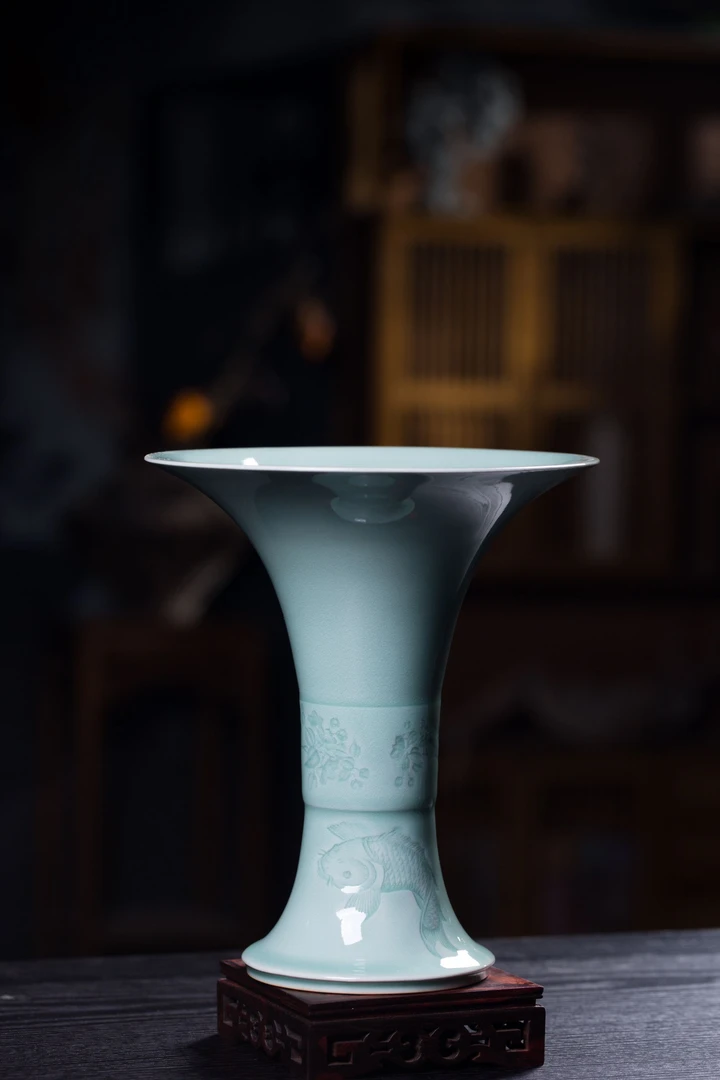 【双渔·大鱼海棠】浙博文创年年有余系列 龙泉青瓷花器 摆件 高档