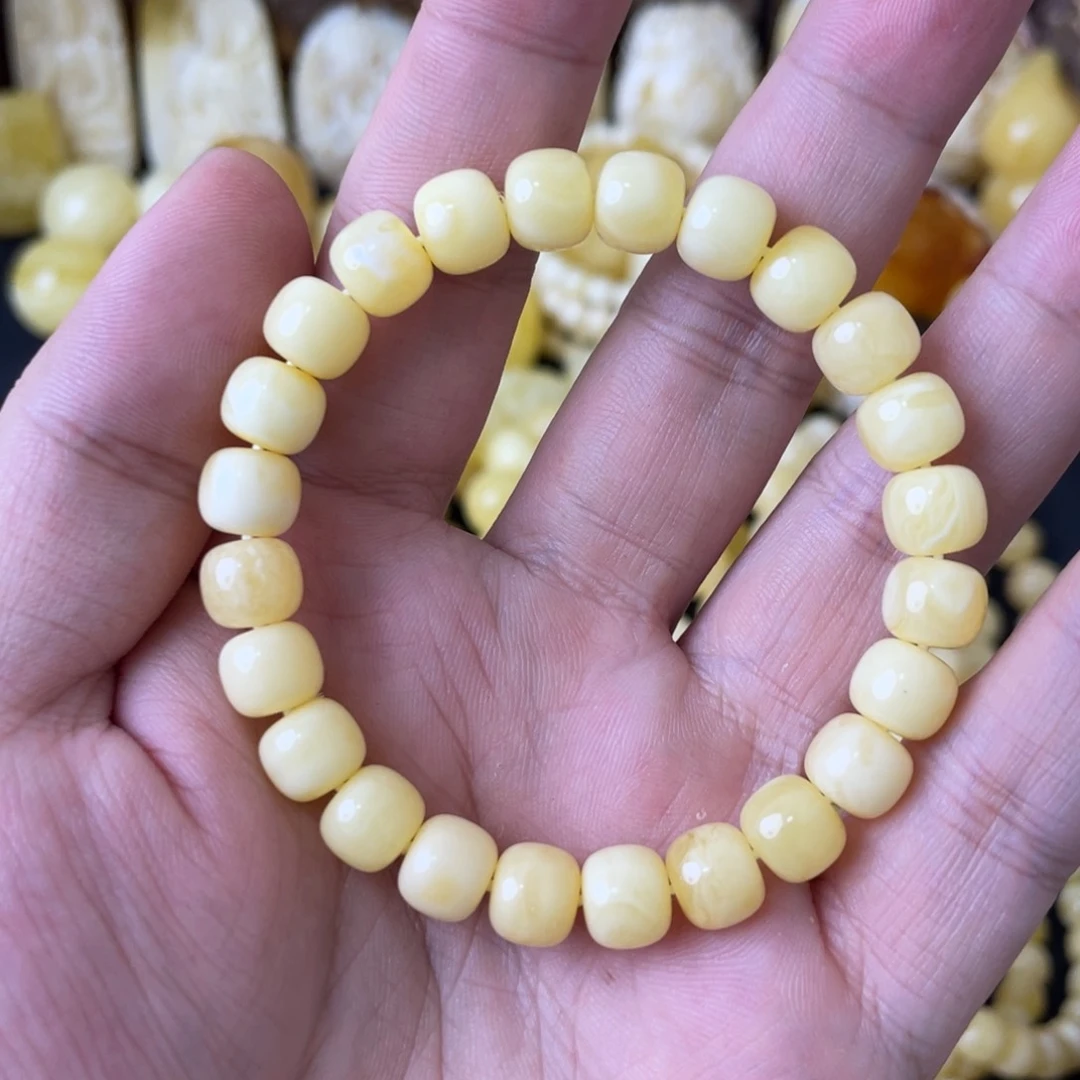 未镶嵌琥珀手串8+俄料浓蜡白花精工老型手串