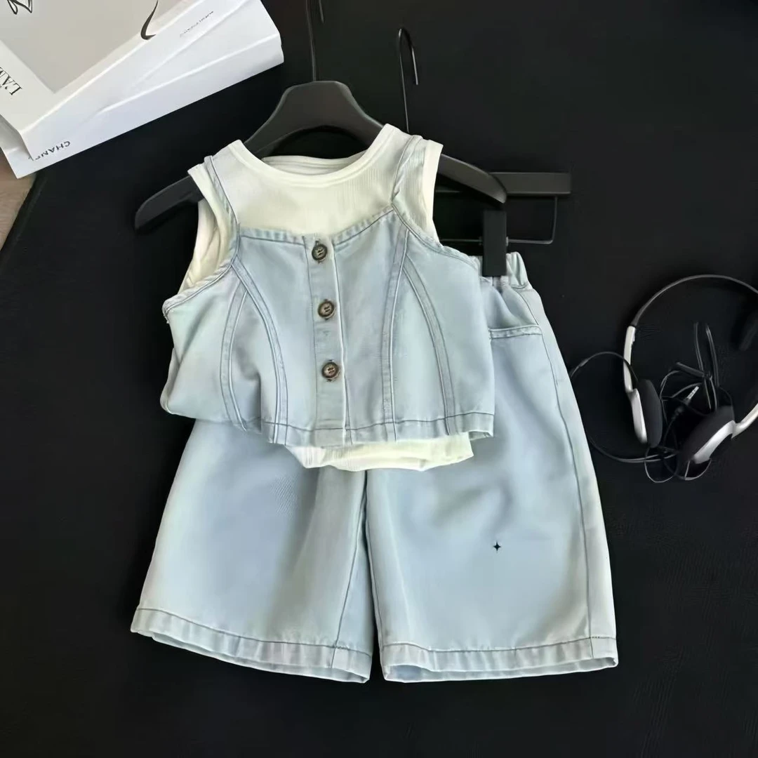 女童装2025夏季新款女童背心套装儿童韩版上衣休闲裤两件套