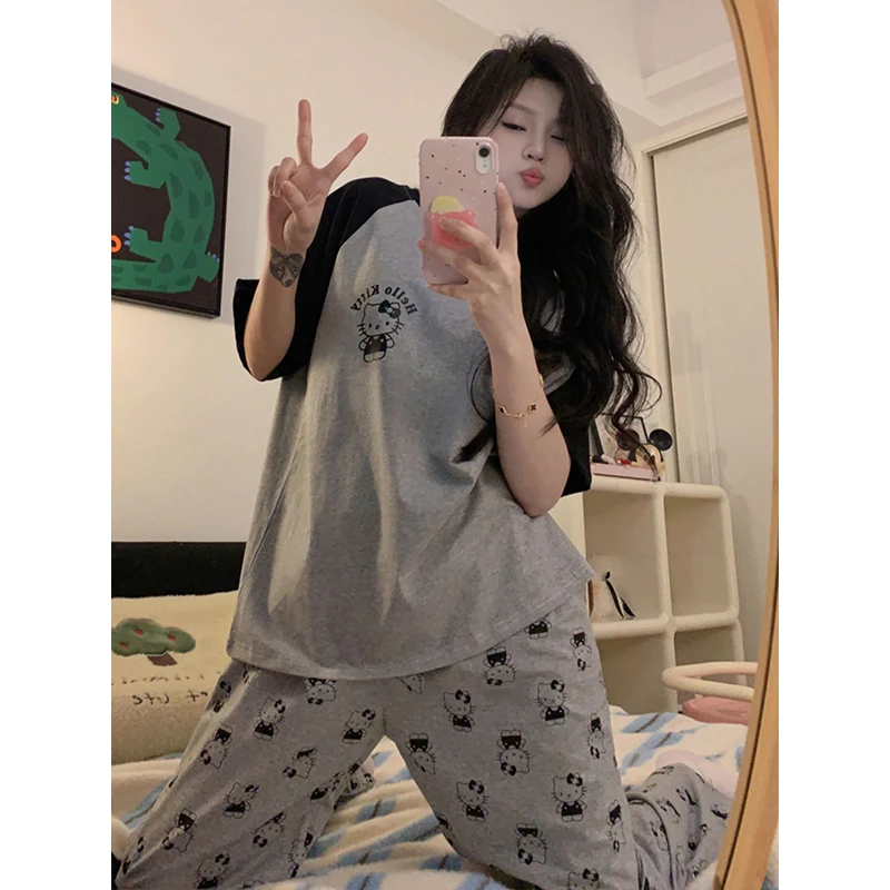 Hellokitty睡衣女夏季短袖长裤两件套装学生春秋休闲家居服可外穿