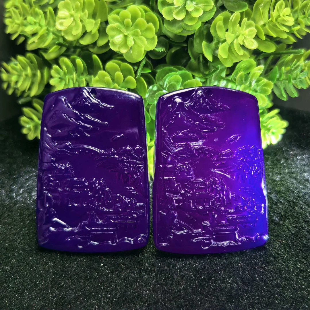 S8410【东齐珠宝】九曲玄晶紫醇玛瑙紫山水牌配珠链-多样性只发一件