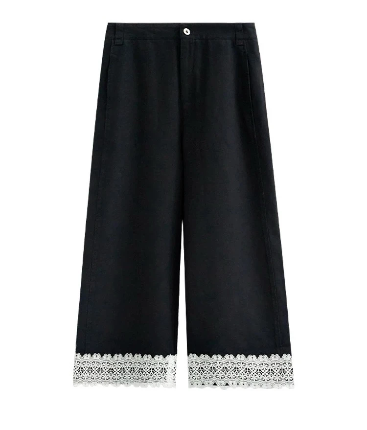 蕾丝花边拼接九分阔腿裤女宽松显瘦春夏新款休闲百搭