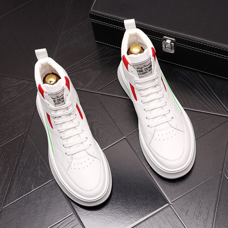 卡汐沐『精选』力荐！男鞋新款百搭小白靴韩版时尚厚底系带高帮板鞋