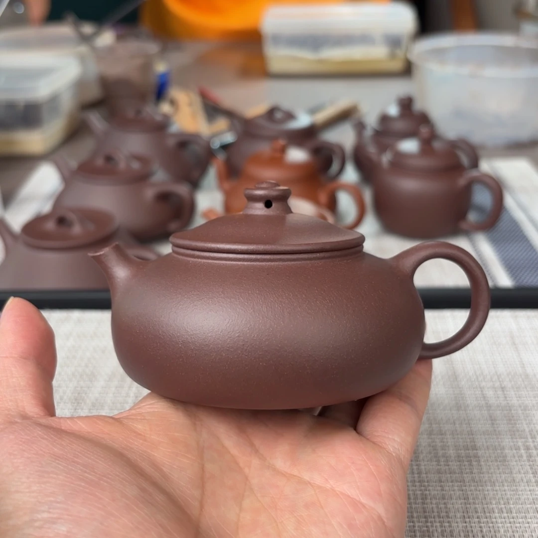 茶壶紫砂半手工老紫泥寒江壶170cc